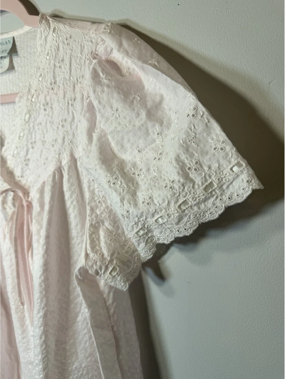 VTG Gilligan O’Malley Maxi Nightgown Pink Eyelet Lace Small Cottagecore Coquette